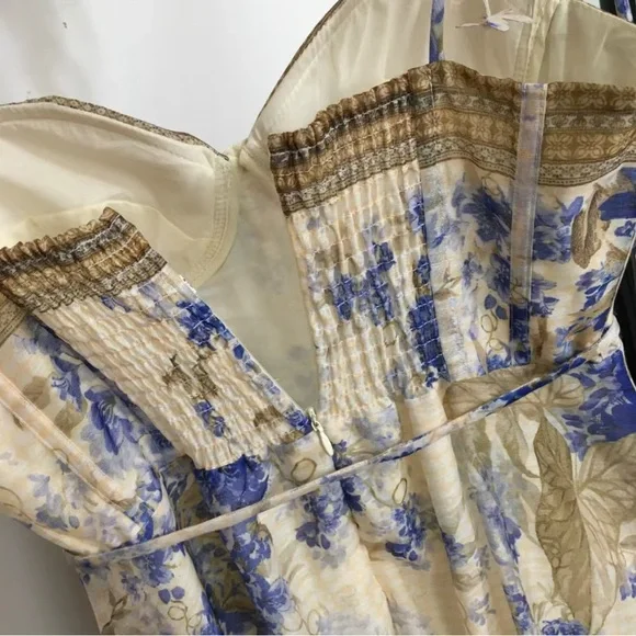 Zimmermann Cream & Blue Floral Corset Midi Dress